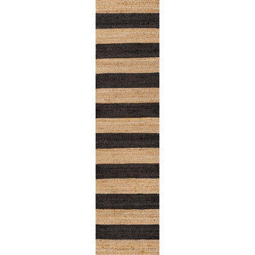 Jayden Rustic Farmhouse Woven Jute Stripe Area Rug